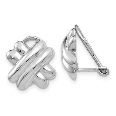 Curata 14k White Gold Polished Non Pierced X Omega Back Earrings - 16x18mm