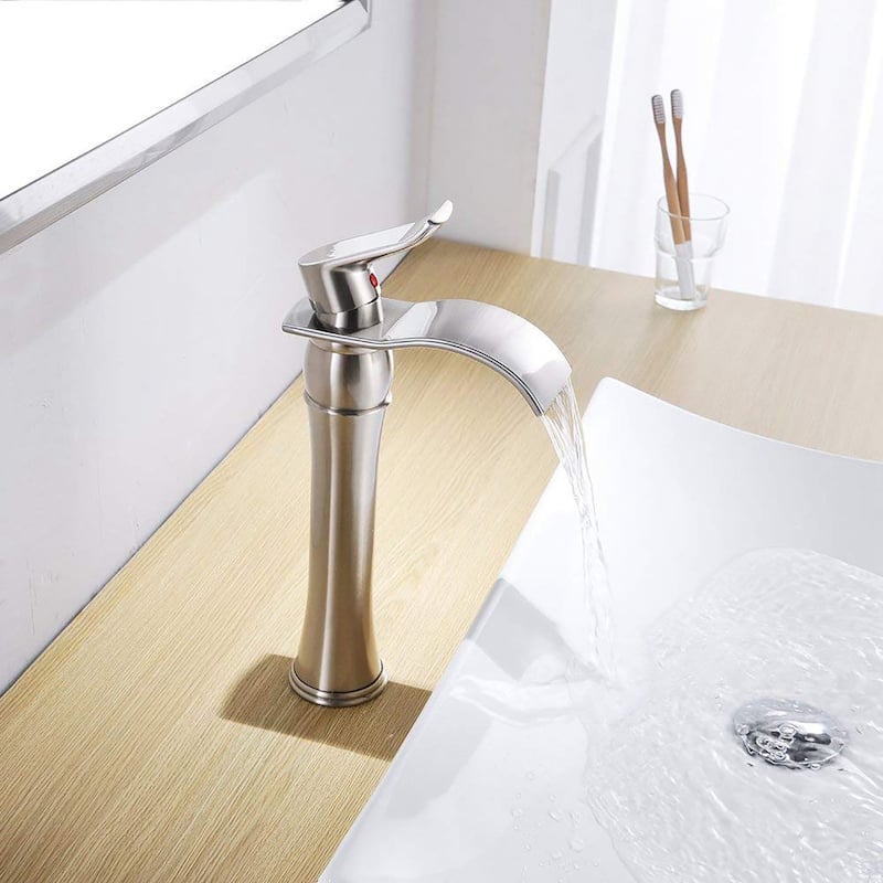 Brushed Nickle Waterfall Spout Single Handle Bathroom Faucet - Nickle