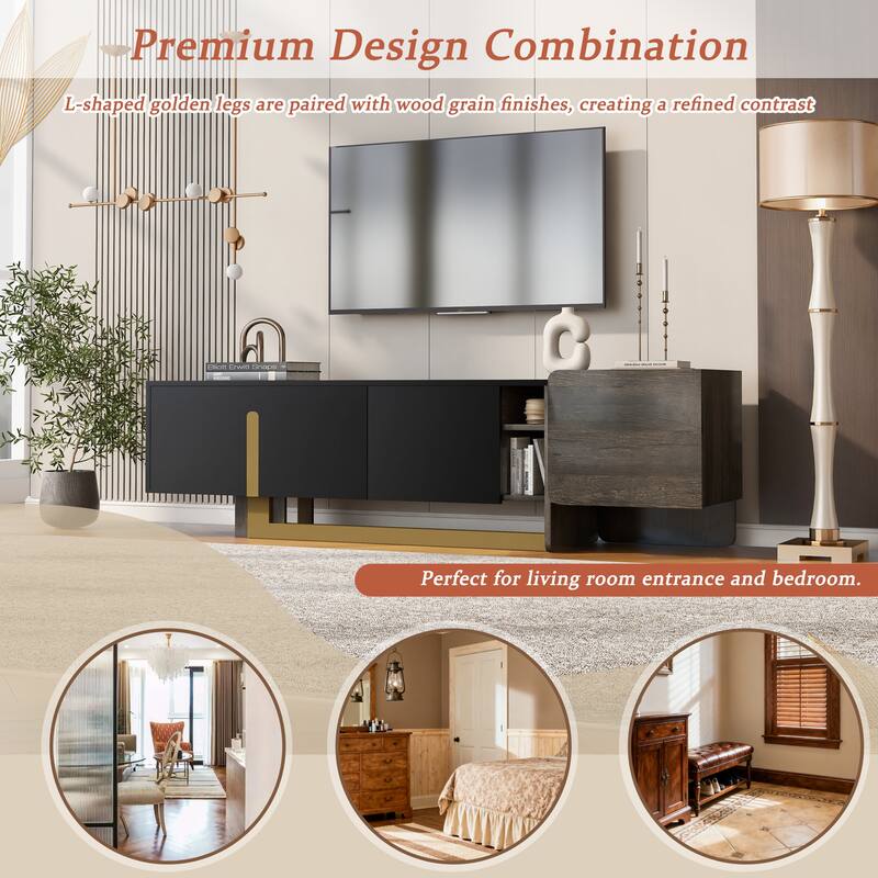 TV Stand for TVs up to 70 Inches, L-shaped Metal Base Television Cabinet TV Console with Drawer