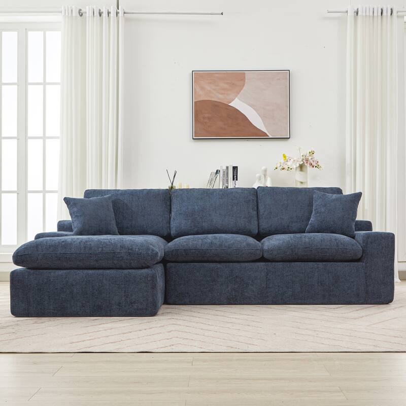 L-Shape Cloud Sectional Sofa with Chaise, Chenille Modular Boneless Upholstered Couche, Full-Compressed Sofa with Side Pockets
