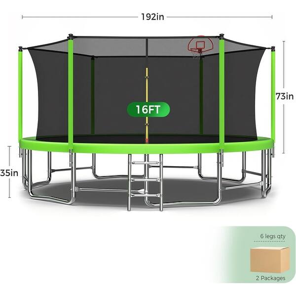 KISRAIS 16FT Trampoline with Balance Bar & Basketball Hoop&Ball - Green