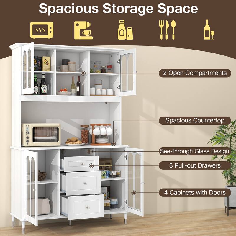Gymax 73'' Tall Kitchen Pantry Storage Cabinet w/ LED Lights and Power