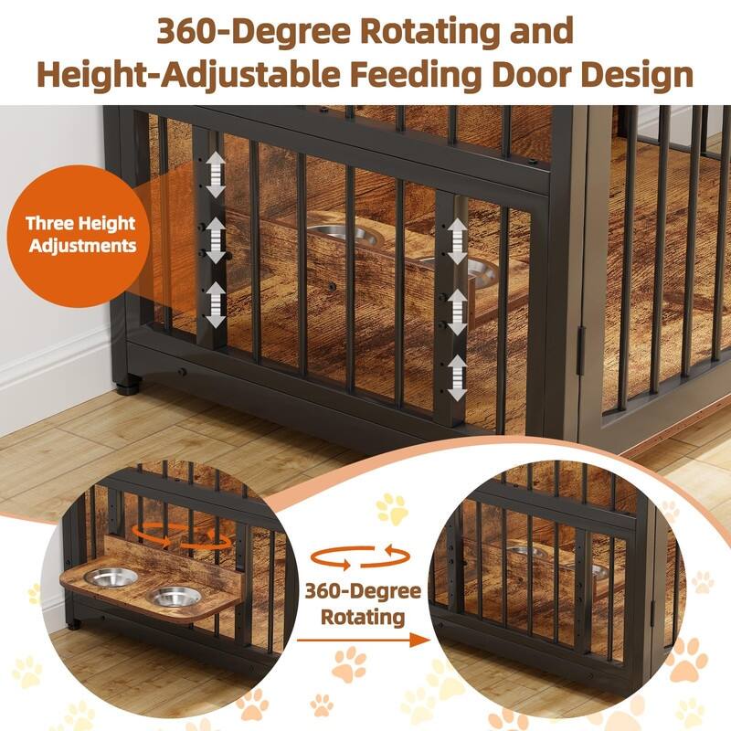 Heavy Duty Dog Crate Kennels Storage Furniture With Adjustable Raised Feeder