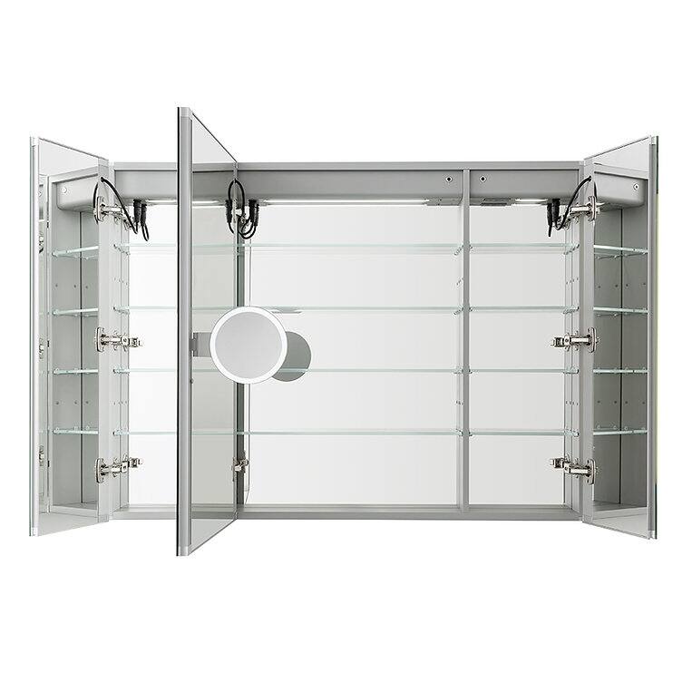 AQUADOM Signature Royale 40W LED Medicine Cabinet Defogger, 3X LED Vertically Adjustable Magnifying Mirror, Electrical Outlets