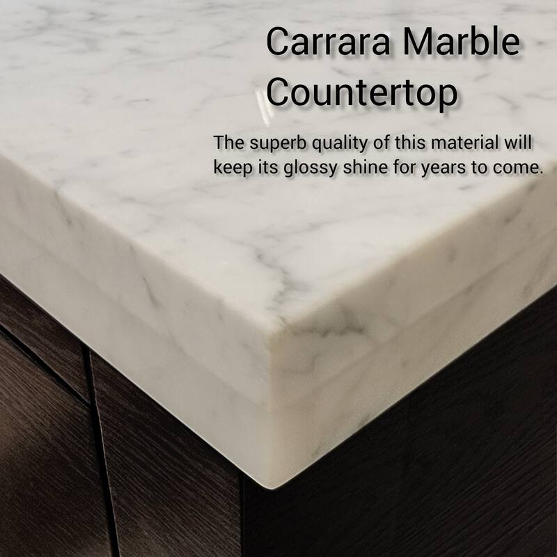 Lexora Abbey Bath Vanity and Carrara Marble Top - 48 Inch - Brown Oak