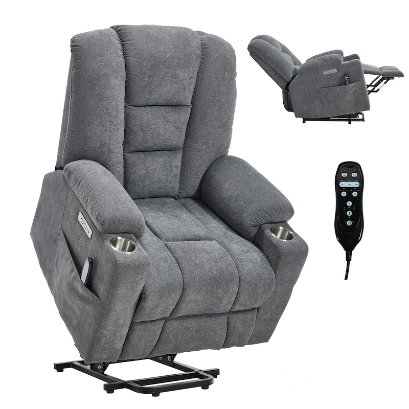 Power Lift Recliner Chair with Massage & Heat, Heavy Duty Electric Recliner, Recliner Chair with USB Ports & 2 Cup Holders
