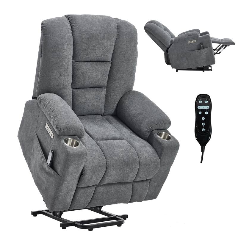 Roomfitters Oversized Power Lift Recliner, Massage Chair with USB A & C Ports and Dual Steel Cup Holders