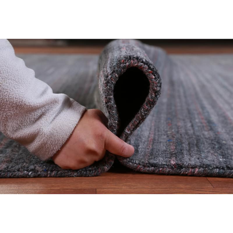Hand Knotted Oriental 100% Wool Carpet Tribal Stripe Greys & Charcoal Gabbeh Area Rug - 9' 6'' X 9' 9''
