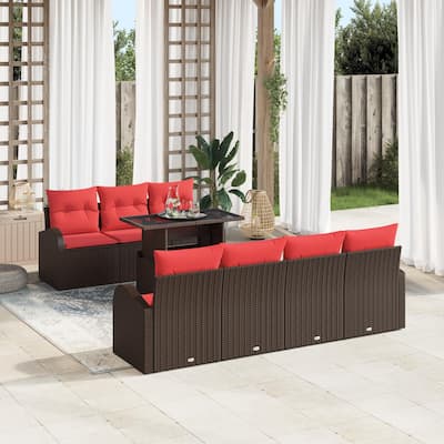 vidaXL 8 Garden Sofa Set with Cushions Black/Brown/Grey Poly Rattan - 92.1 x 24.4 x 27.2