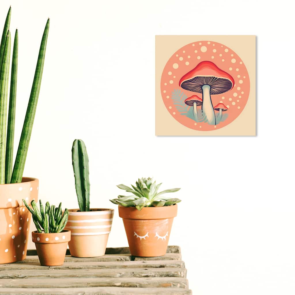 Wynwood Studio Canvas Floral and Botanical Just a Couple of Mushrooms Pink and Light Pink Wall Art Canvas Print