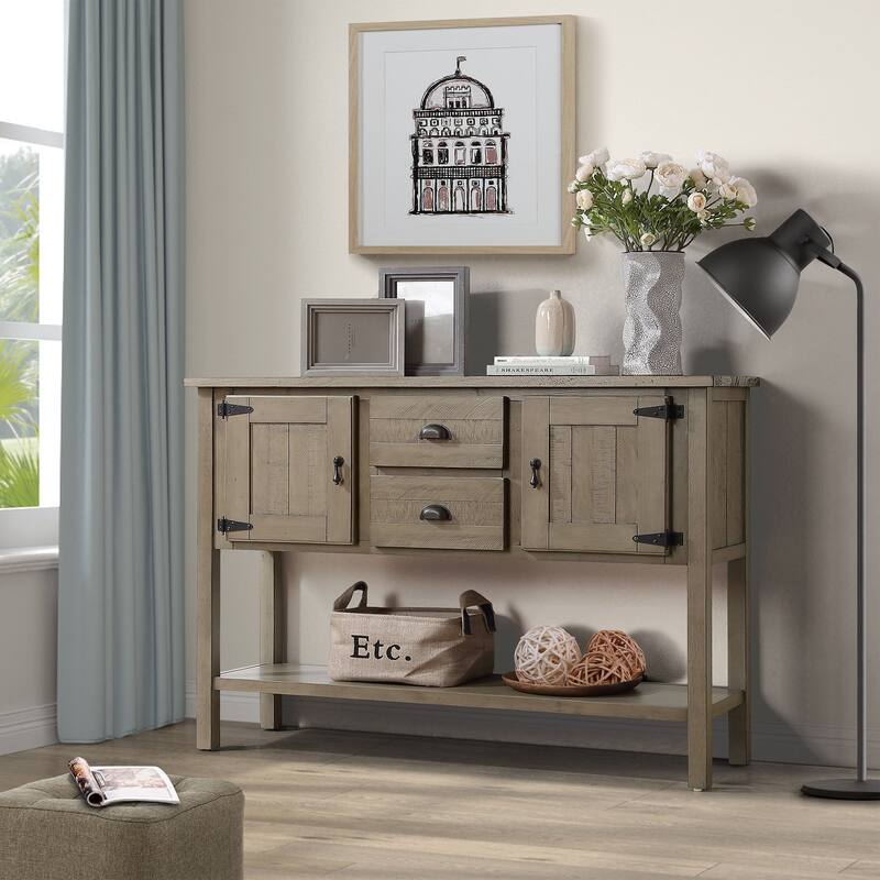 Retro Console Table Solid Wood Sideboard Buffet Cabinet with Drawers, Storage Cabinets and Bottom Shelf for Living Room Kitchen
