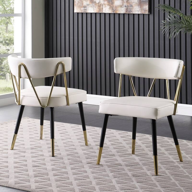 Best Master Furniture Meyer Ivory Faux Leather Side Chair with Gold Accents (Set of 2)