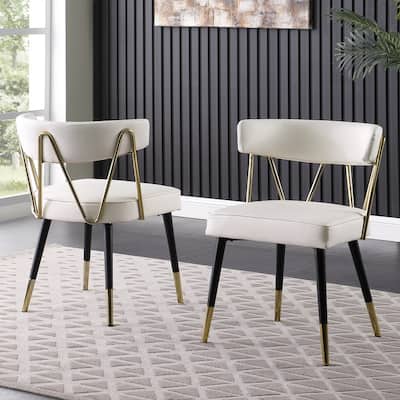 Best Master Furniture Meyer Ivory Faux Leather Side Chair with Gold Accents (Set of 2)