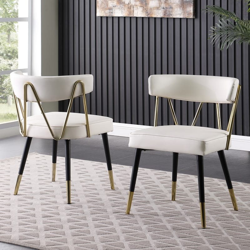Best Master Furniture Meyer Ivory Faux Leather Side Chair with Gold Accents (Set of 2)