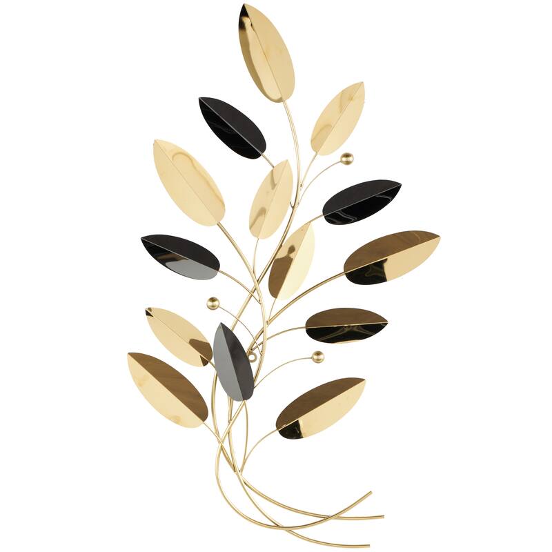 Stainless Steel Metal Leaf Layered Home Wall Decor with Black Accents - Gold - Roche River Decor - Gold