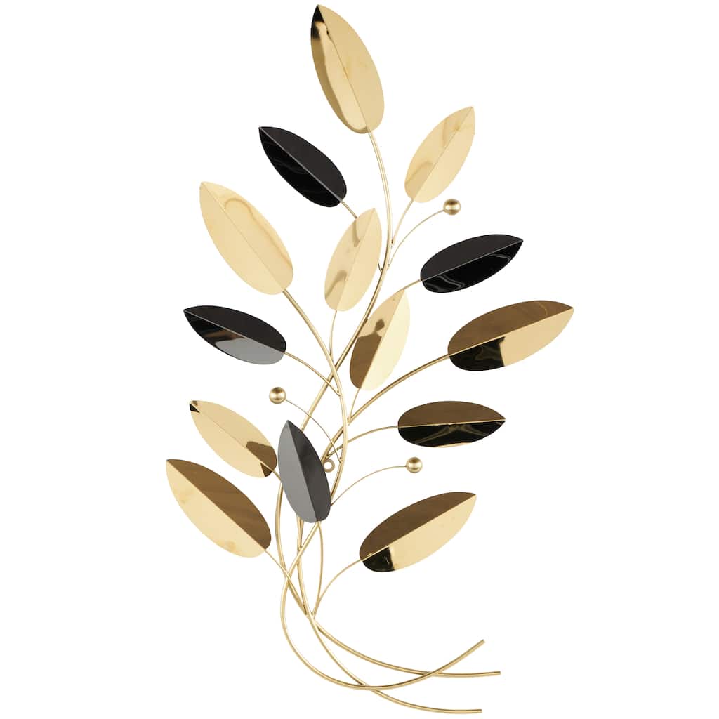 Stainless Steel Metal Leaf Layered Home Wall Decor with Black Accents - Gold - Roche River Decor