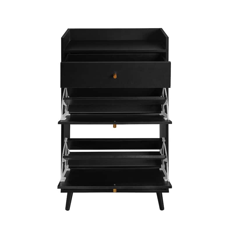Roomfitters Rattan Shoe Cabinet with Drawer, 2 Door Slim Shoe Storage Rack, Entryway Organizer