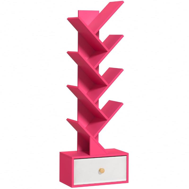 8 Tier Tree Bookshelf with Drawer - 14.57"D x 7.87"W x 46.06"H - Pink
