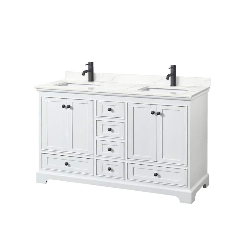 Wyndham Collection WCS202060D-QTZ-UNSMXX Deborah 60" Free Standing - White / Giotto Quartz Top / Matte Black Hardware