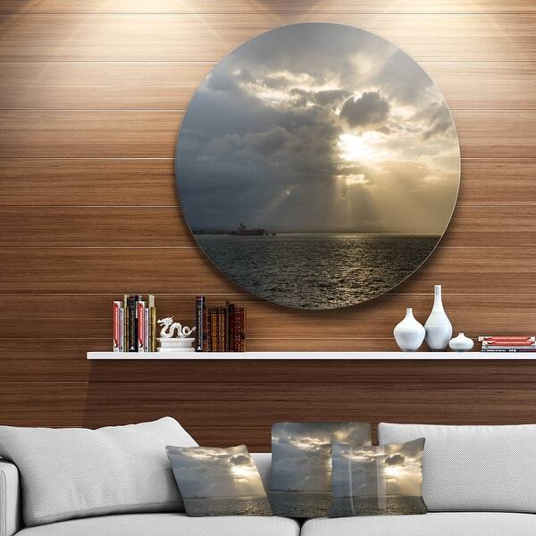 Designart Beautiful Cloudy Sunset At Australia Beach Seashore Round Metal Wall Art Overstock 14253079 All our metal wall art pieces are handmade by skilled artisans and crafted using top. overstock com