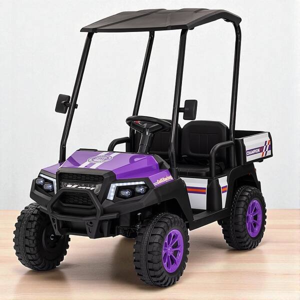 slide 2 of 28, 24V Kids Electric Ride-On Track with Dual Seats, Remote Control, Bluetooth Audio, and 4-Wheel Suspension Purple