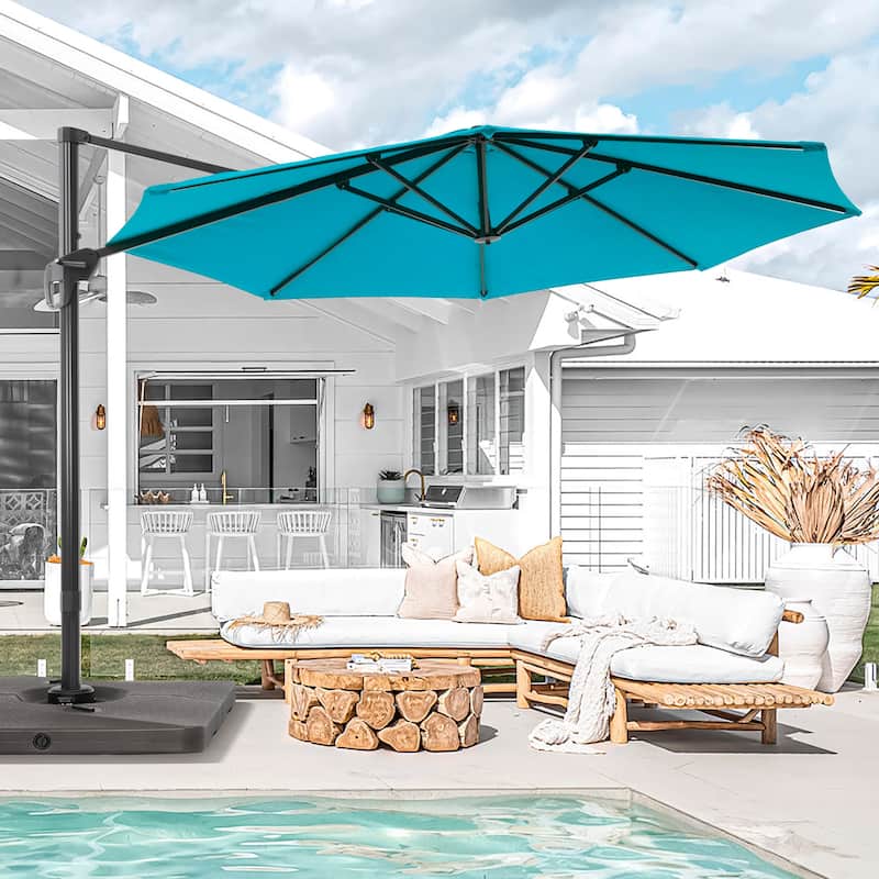 BONOSUKI Outdoor 11Ft UV Protection Patio Cantilever Umbrella w/Base - Lake Blue