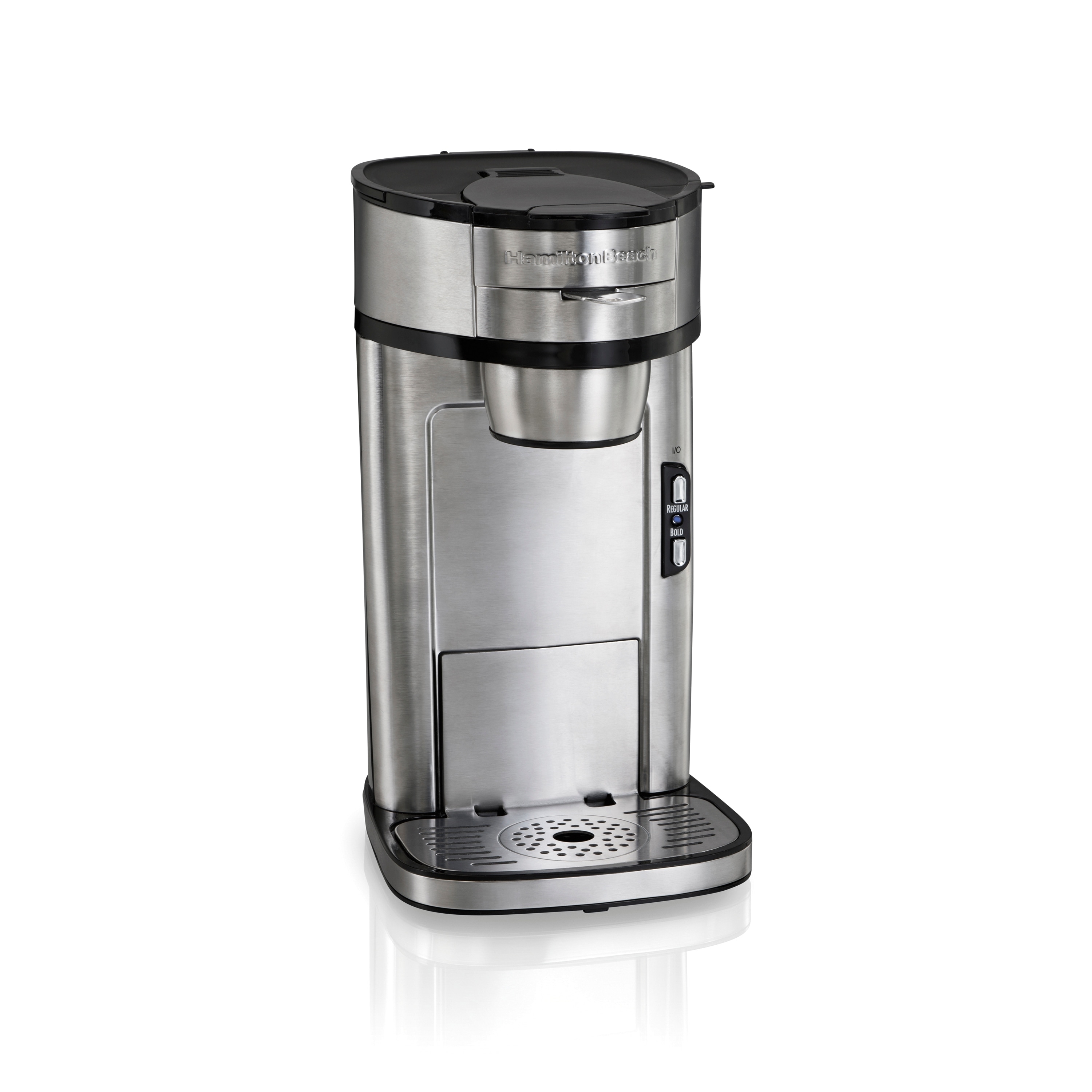 Hamilton Beach The Scoop Single Serve Coffee Maker & Fast Grounds Brewer,  Brews in Minutes, 8-14oz. Cups, Stainless Steel