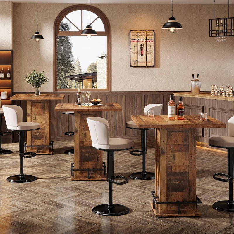 39.4 Inch High Industrial Bar Bistro Pub Cocktail Table with Footrest - 31.10" W x 31.10" D x 39.37" H