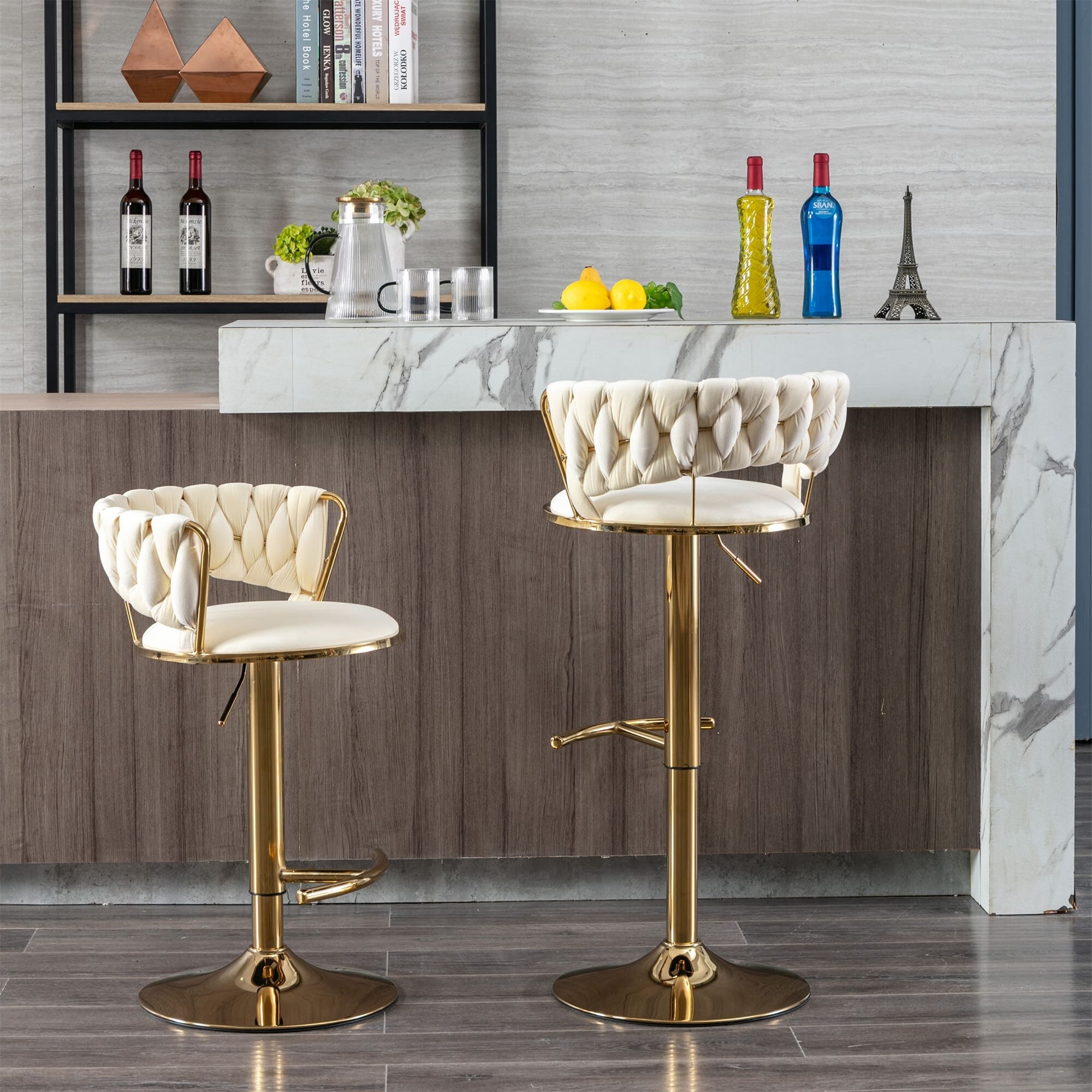 Bar Stools Set of 2 Modern Velvet Swivel Height Adjustable Counter