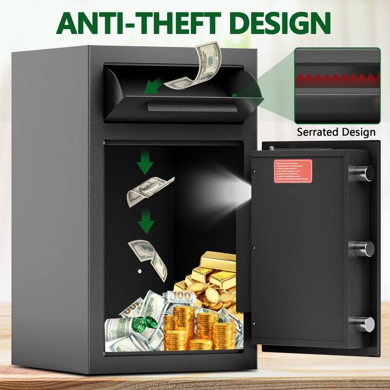 Roomfitters Electronic Depository Drop Safe with Anti-Fishing Slot, Steel Cash Box, Black