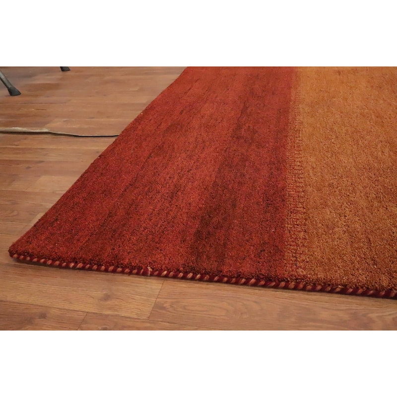 Hand Knotted Oriental 100% Wool Carpet Modern Stripe Oranges & Rust Gabbeh Area Rug - 10' 1'' X 8' 3''