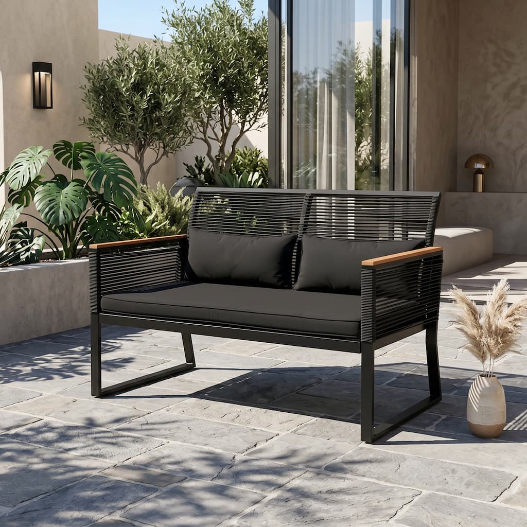 Outdoor 2-Seater Sofa Woven Rattan Loveseat Weather-resistance