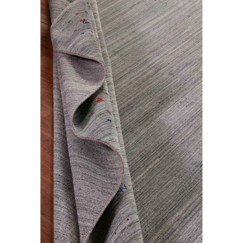 Hand Knotted Oriental 100% Wool Carpet Tribal Stripe Greys & Charcoal Gabbeh Area Rug - 12' 0'' X 9' 0''