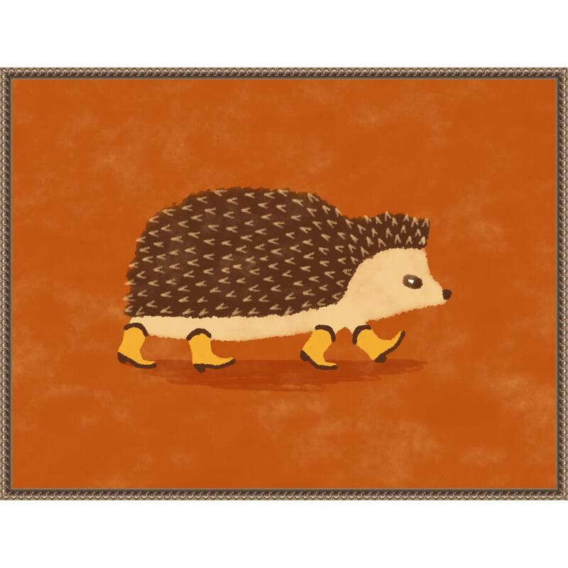 Sonny the Hedgehog Running In Cowboy Boots by Anyone Can Yeehaw Framed Canvas Wall Art Print - Sylvie Beaded Gold