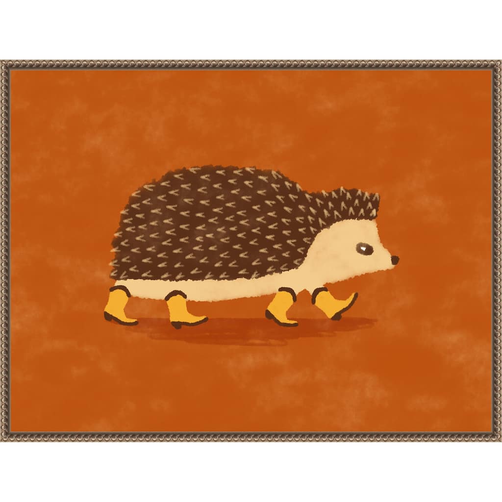 Sonny the Hedgehog Running In Cowboy Boots by Anyone Can Yeehaw Framed Canvas Wall Art Print - Sylvie Beaded Gold