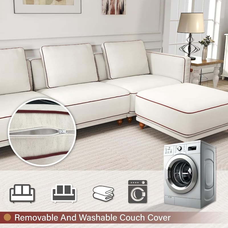 Extra Large Modular Couch White Chenille Sectional Sofa with Deep Seating, 70% Down-Filled Sofa Cushions, Removable Sofa Cover