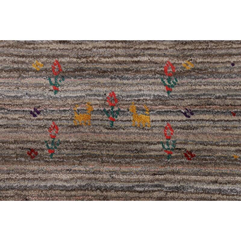 Striped Gabbeh Indian Area Rug Hand-Knotted Wool Carpet - 4'11" X 8'1"