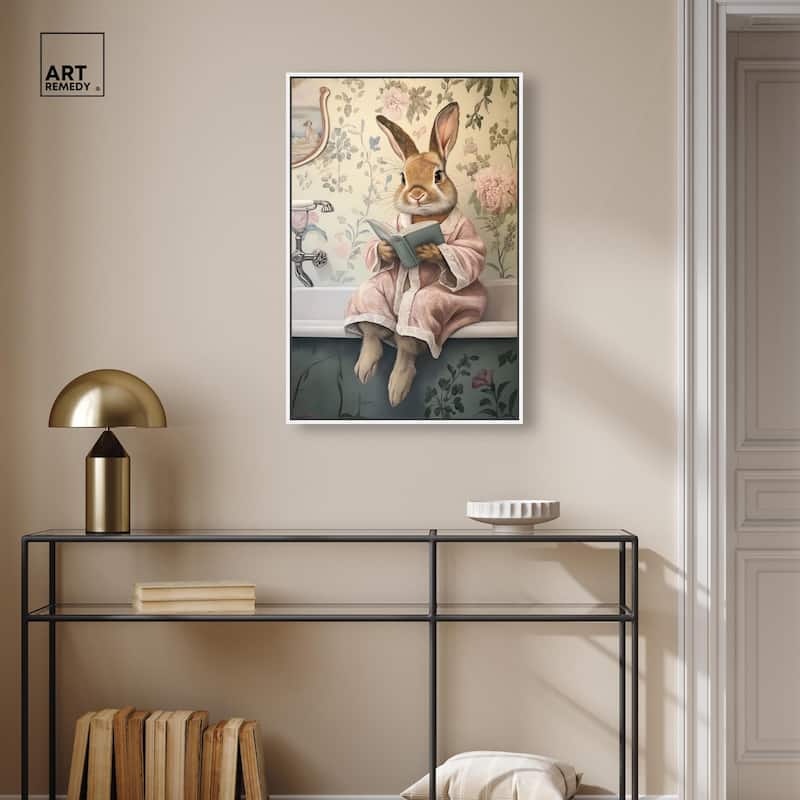 Bunny Bibliophile Bathing Canvas by Art Remedy