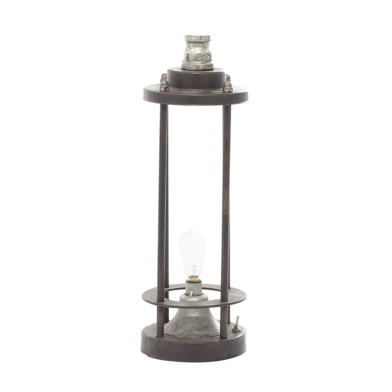 Metal Battery Operated Room Accent Lamp with Included Fixed LED Light - Brown - Roche River Decor - Brown