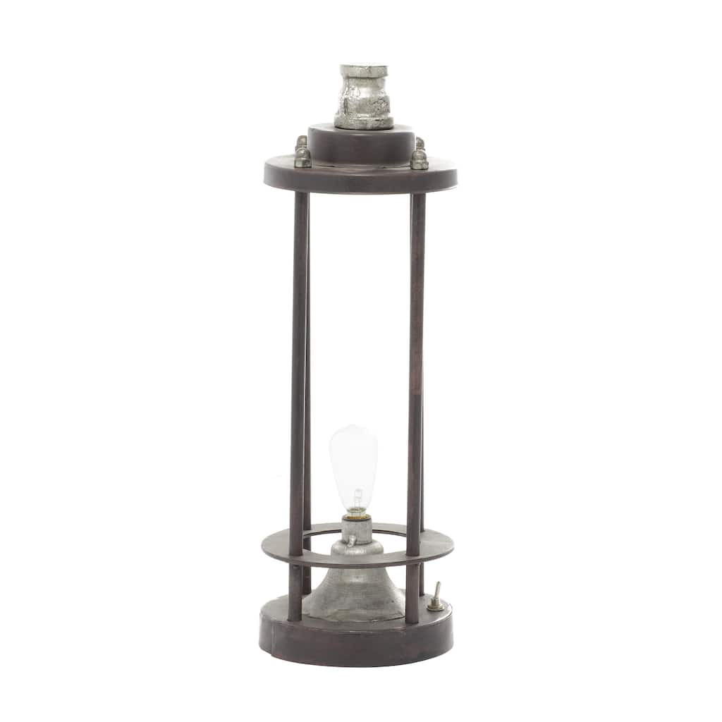 Metal Battery Operated Room Accent Lamp with Included Fixed LED Light - Brown - Roche River Decor