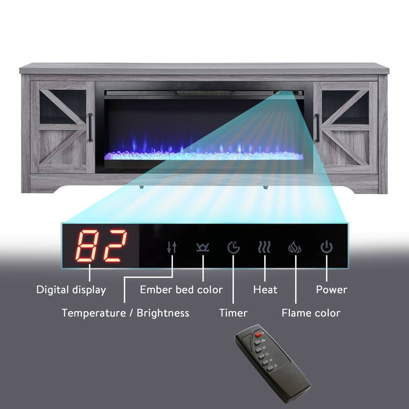 75" Fireplace TV Stand for TVs up to 80",with 44" Electric Fireplace