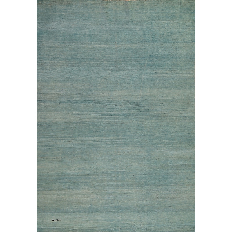 Aqua Blue Gabbeh Modern Area Rug Handmade Wool Carpet - 6'6" x 9'7"