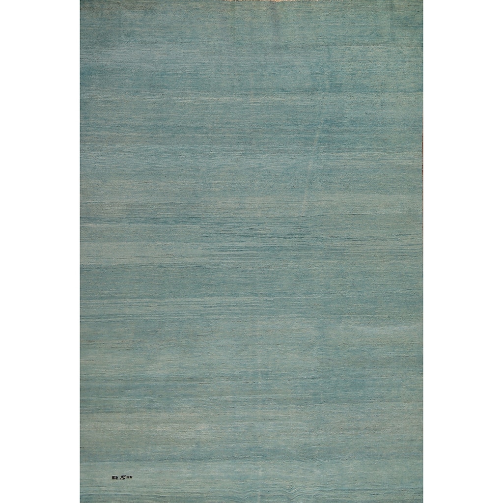 Aqua Blue Gabbeh Modern Area Rug Handmade Wool Carpet - 6'6" x 9'7"