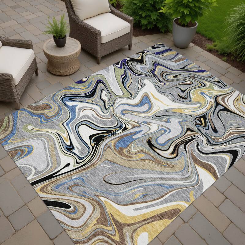 Machine Washable Indoor/ Outdoor Contemproary Fusion Chantille Rug