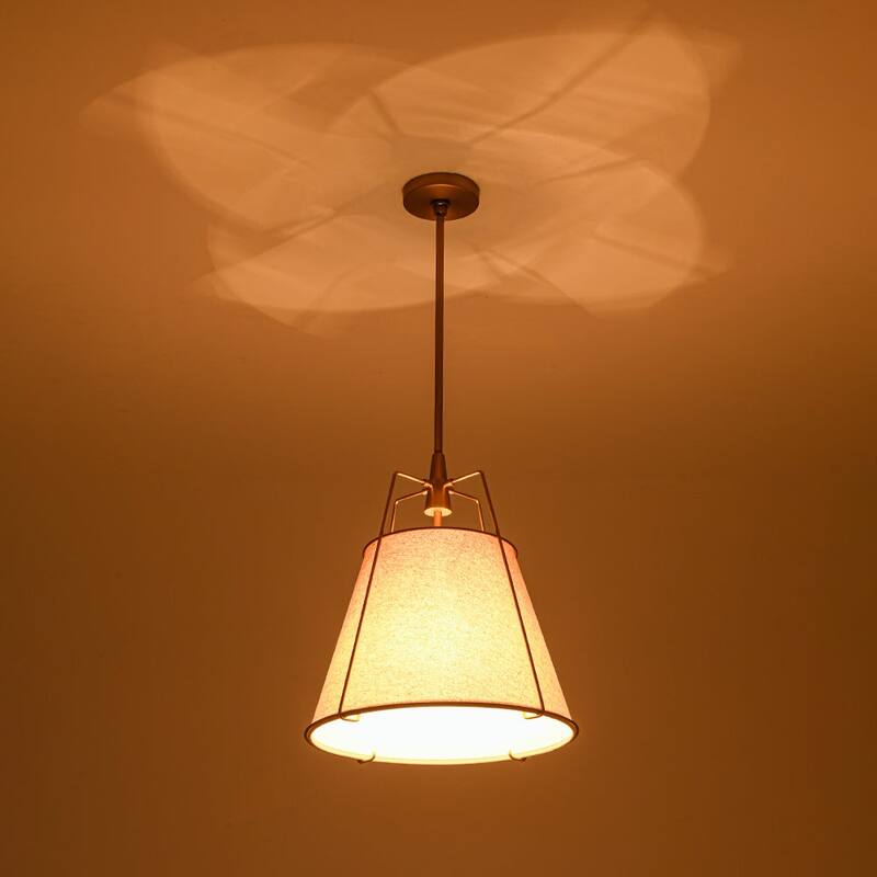 Mid Century 4-Light Conical Ivory Linen Lantern Pendant Ambient Light