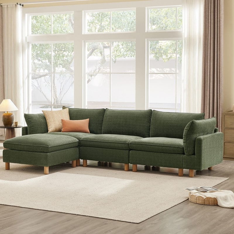 Spruce & Spring Modular Cloud Couch Sofa with Wood Legs for Living Room