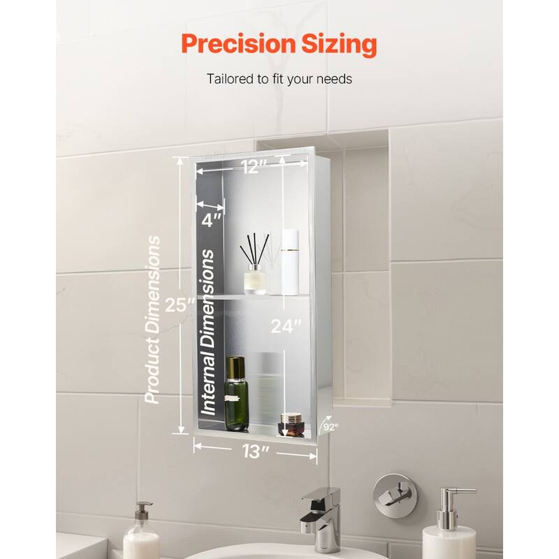 Silver Stainless Steel Double-Layer Shower Niche with Waterproof Seamless Design - 4 x 13 x 25 inches