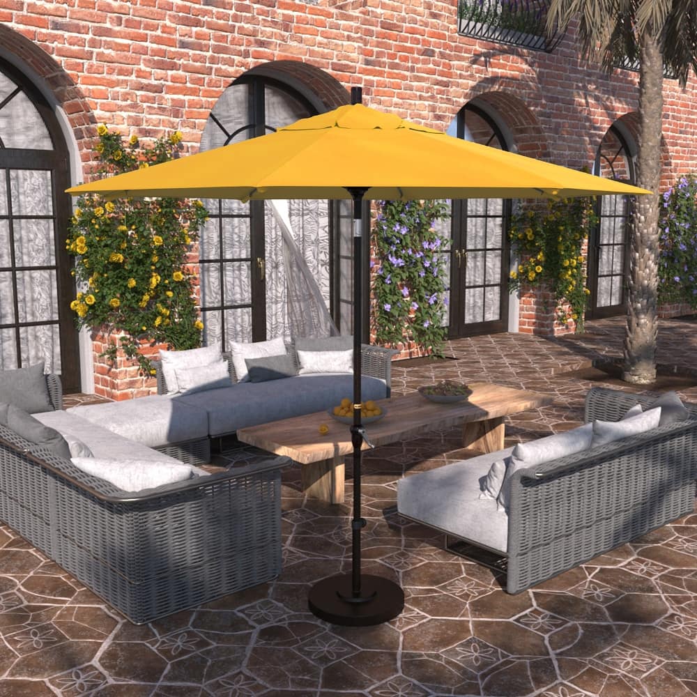 California Umbrella 9' Sunset Series Patio Umbrella Bronze Aluminum Frame and Ribs, Crank Lift Auto Tilt, Sunbrella Cilantro