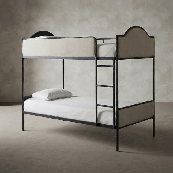 slide 2 of 6, Furniture of America Orven Modern Black Metal Twin over Twin Bunk Bed with Reversible Ladder Beige