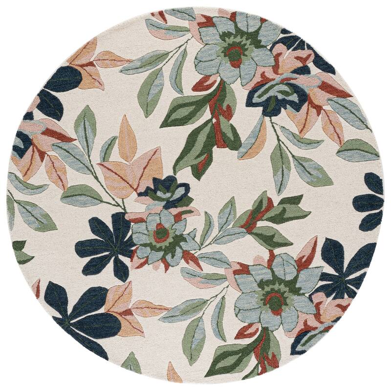 SAFAVIEH Handmade Jardin Annaros Floral Wool Rug - 6' Round - Ivory/Blue